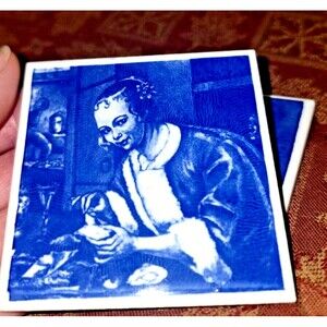 Delft Blue Tiles Three Dutch Master Artists Jan Steen, P. Rubens, Gerrit Dou VTG